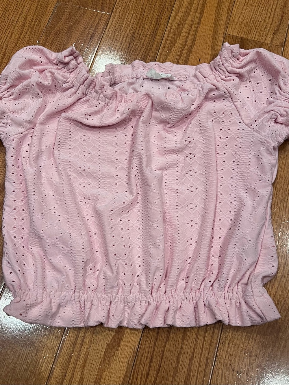Girls Youth Beautees Knit Works pink off-the-shoulder eyelet crop top Size 10